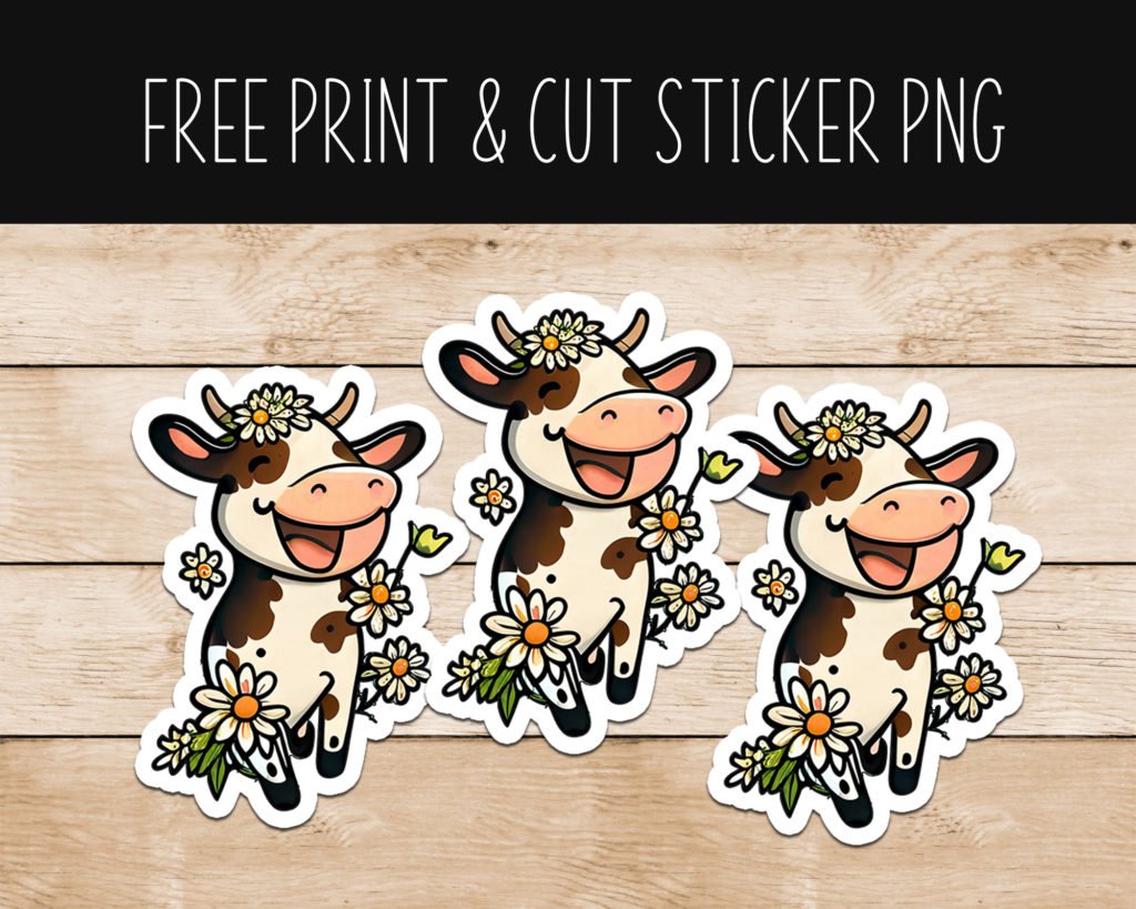 Free Print & Cut Sticker Flakes Happy Cow Daisies