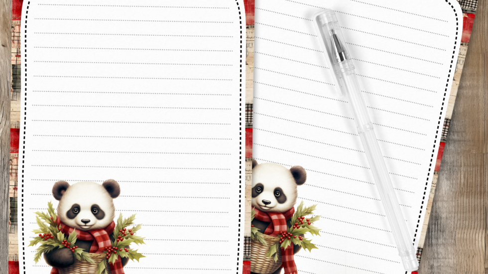 Christmas Panda Stationery Set Free Printable