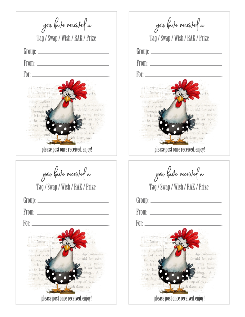 Funny Polka Dot Chicken Tag Inserts for Swaps Tags Wishes Giveaways