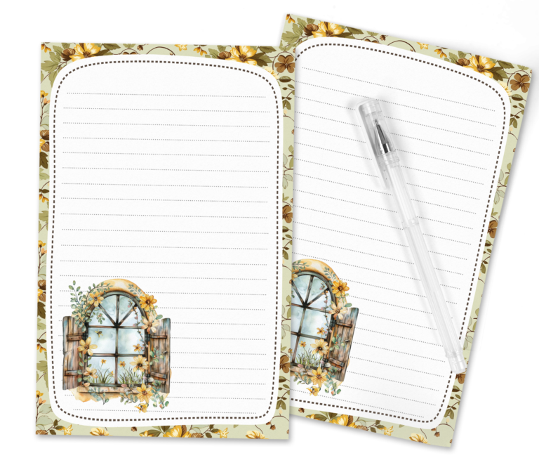 Charming Cottage Window Stationery Set – Yellow Flowers A5 Printable