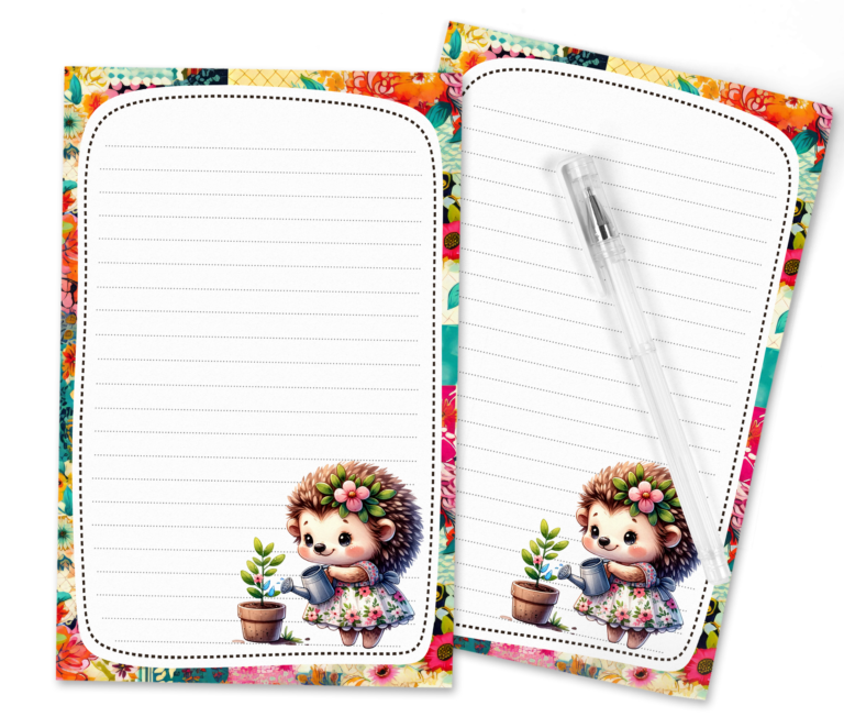 Cute Hedgehog Watering Flower Stationery Set – Free Printable PDF