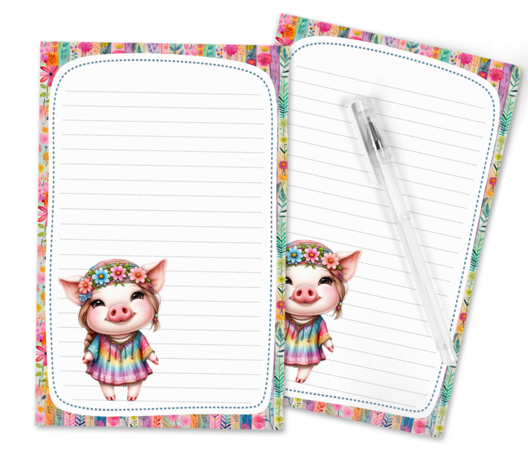 Groovy Greetings: Download the ‘Hippie Pig’ Stationery Set for a Dose of Delightful Correspondence!