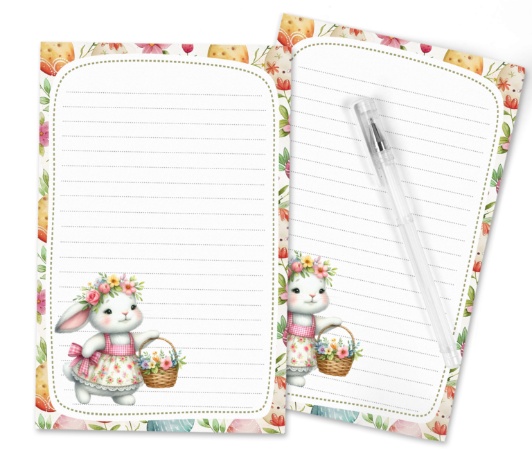 Pretty Bunny With Basket Easter Stationery Set – Free Printable PDF