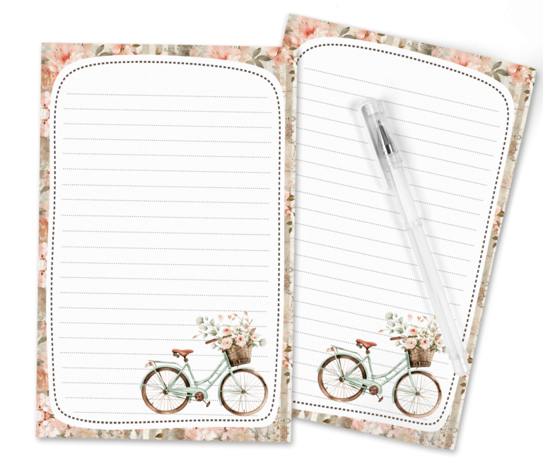 Chic Vintage Bicycle and Blooms Stationery Set –  Printable Set with Matching Envelopes and Seals