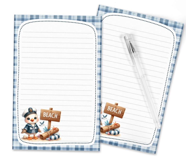 Seaside Whimsy: Nautical-Themed Stationery Set Free Printable Seagull Sailor