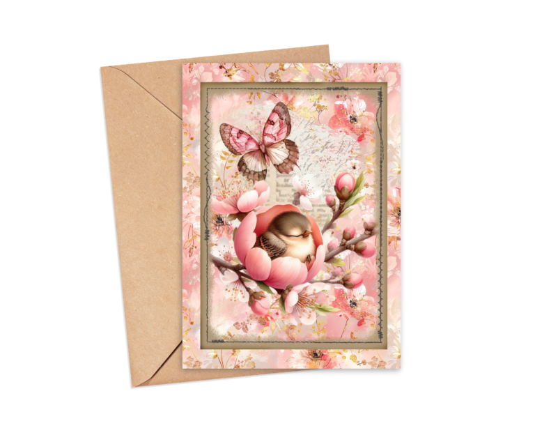 3.5″ x 5″ Baby Bird In Blossom Journal Cards With Bonus 5″ x 7″ Printable Card – Free PDF Download