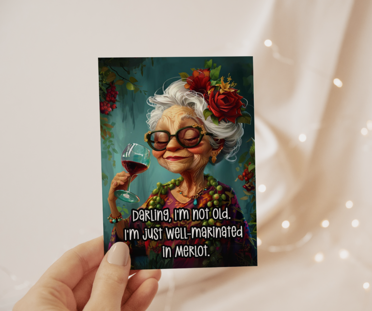 A2 Card Topper Whimsical Wine Lady – Free PDF Download