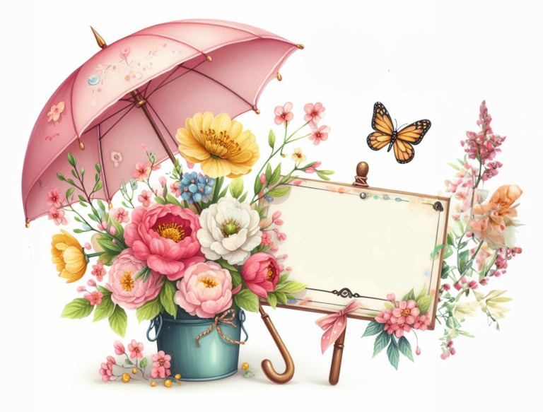 Raindrops & Roses: ‘April Showers’ Umbrella and Floral Clipart Collection