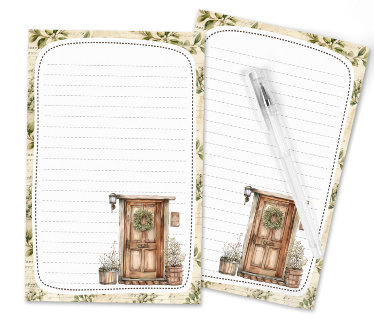 Rustic Country Door and Wreath Stationery Set – A5 Printable with Envelopes and Seals