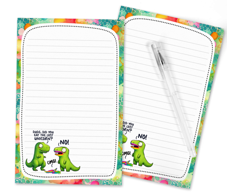 Funny Dinosaur “Dude Did You Eat The Last Unicorn?” Stationery Set – Free PDF Printables