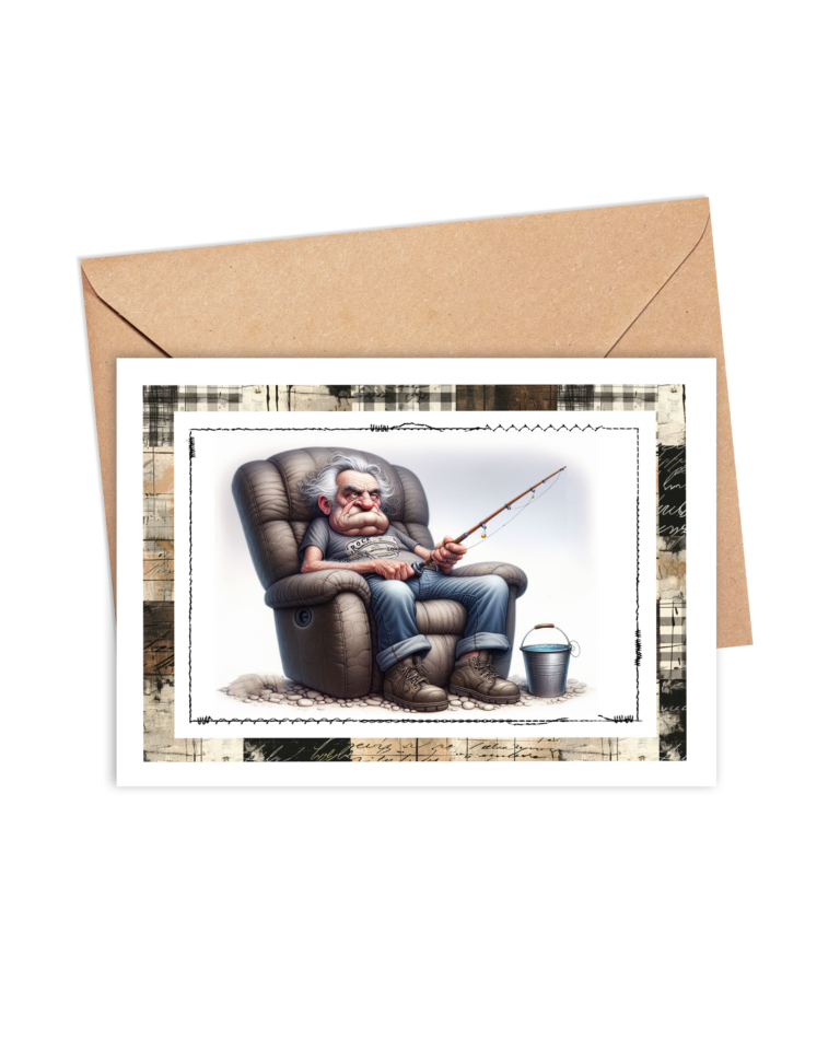 Hook, Line, and Snicker: Crafting Up Chuckles with the ‘Recliner Angler’ A2 Card Topper! Free Bonus DALLE 3 Prompt