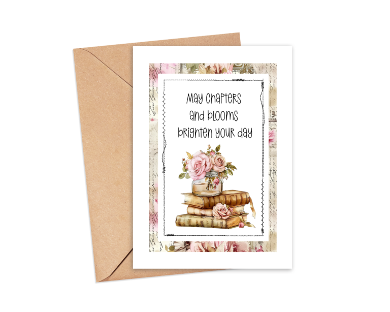 May Chapters And Blooms Brighten Your Day A2 Card Topper Cottage Chic Book Stack Free Printable PDF