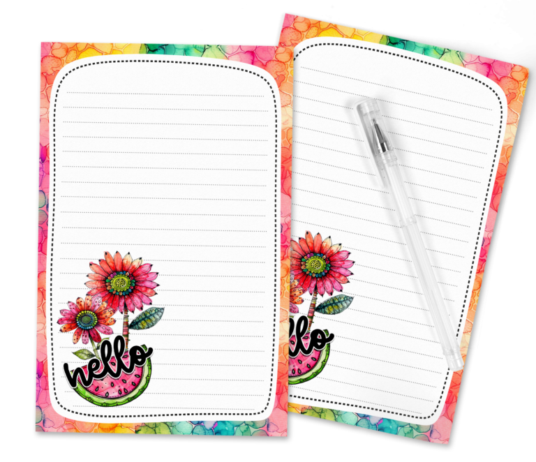 Whimsical Watermelon and Flowers Printable Stationery Set with Matching Envelopes and Seals