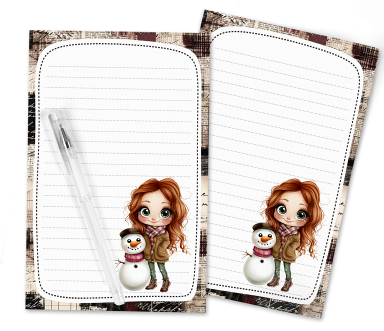 Free Printable Winter Stationery: Cute Snowman & Girl Design for Happy Mail