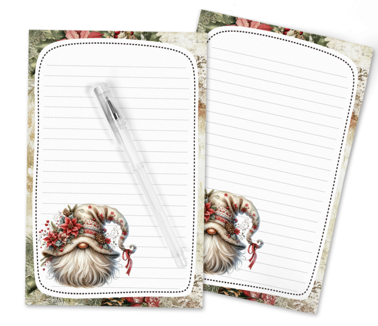 Whimsical Holiday Cheer: Shabby Christmas Gnome Stationery for Letters, Swaps, and Festive Fun!