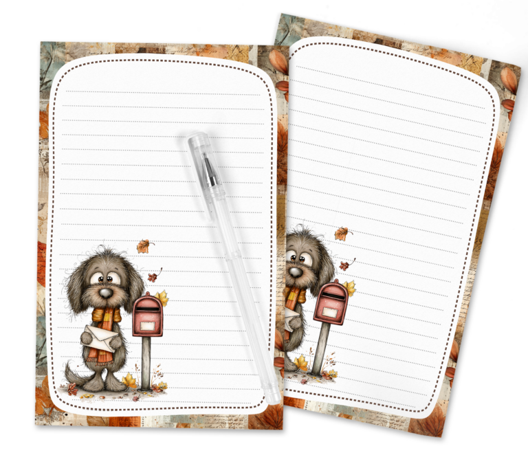 Cozy Fall Dog at the Mailbox – Free Printable Stationery Set