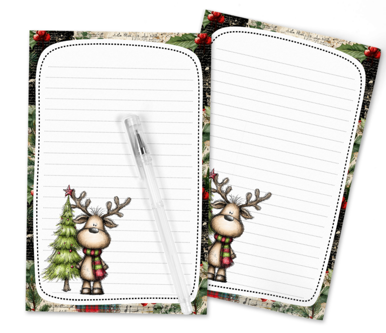 Whimsical Christmas Reindeer Stationery – Festive Holiday Printables for Pen Pals & Happy Mail Fans