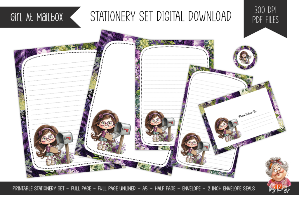 Cute Cartoon Doodle Girl At Mailbox Pen Pal Stationery Free Download