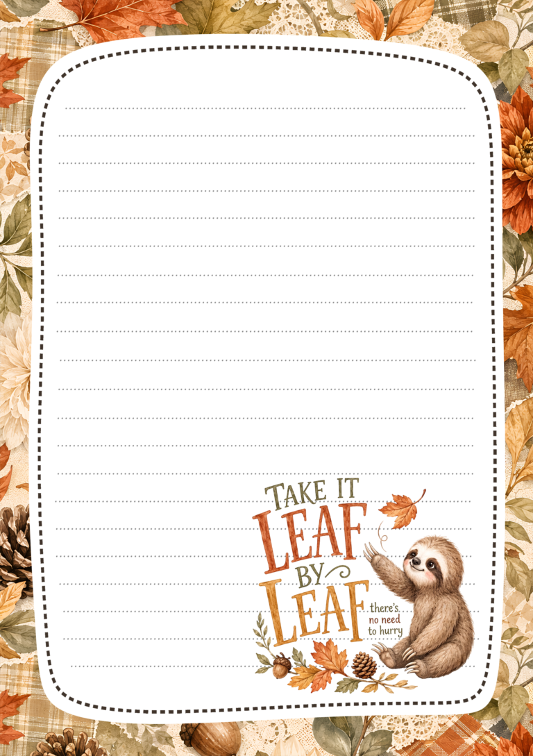 Take It Leaf By Leaf Fall Sloth Stationery Set Free Download