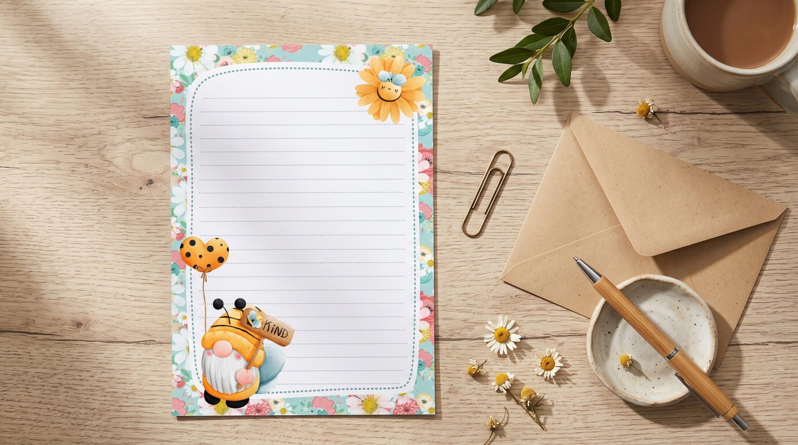 bee kind gnome stationery set